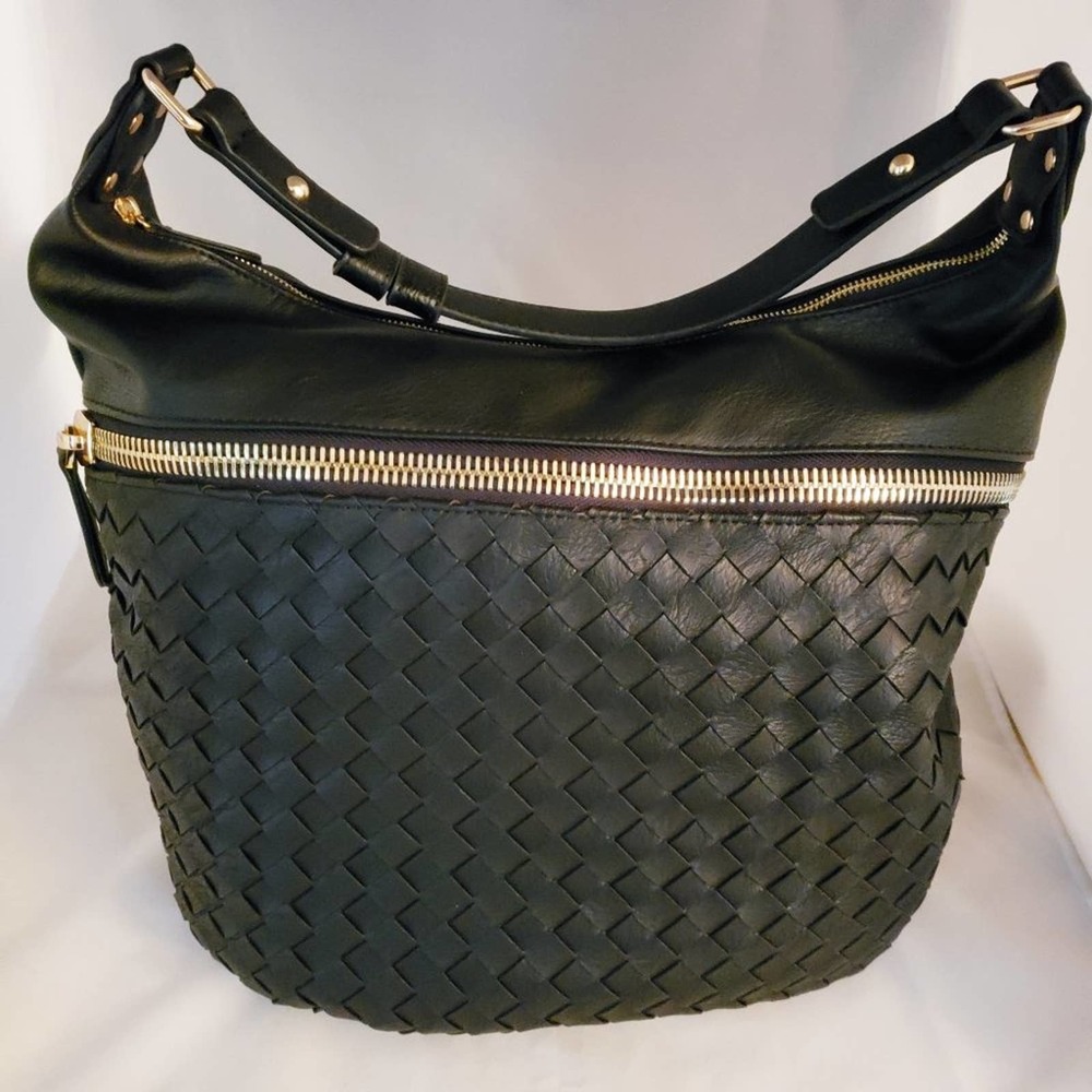 Madison West Hobo Handbag Black Leather